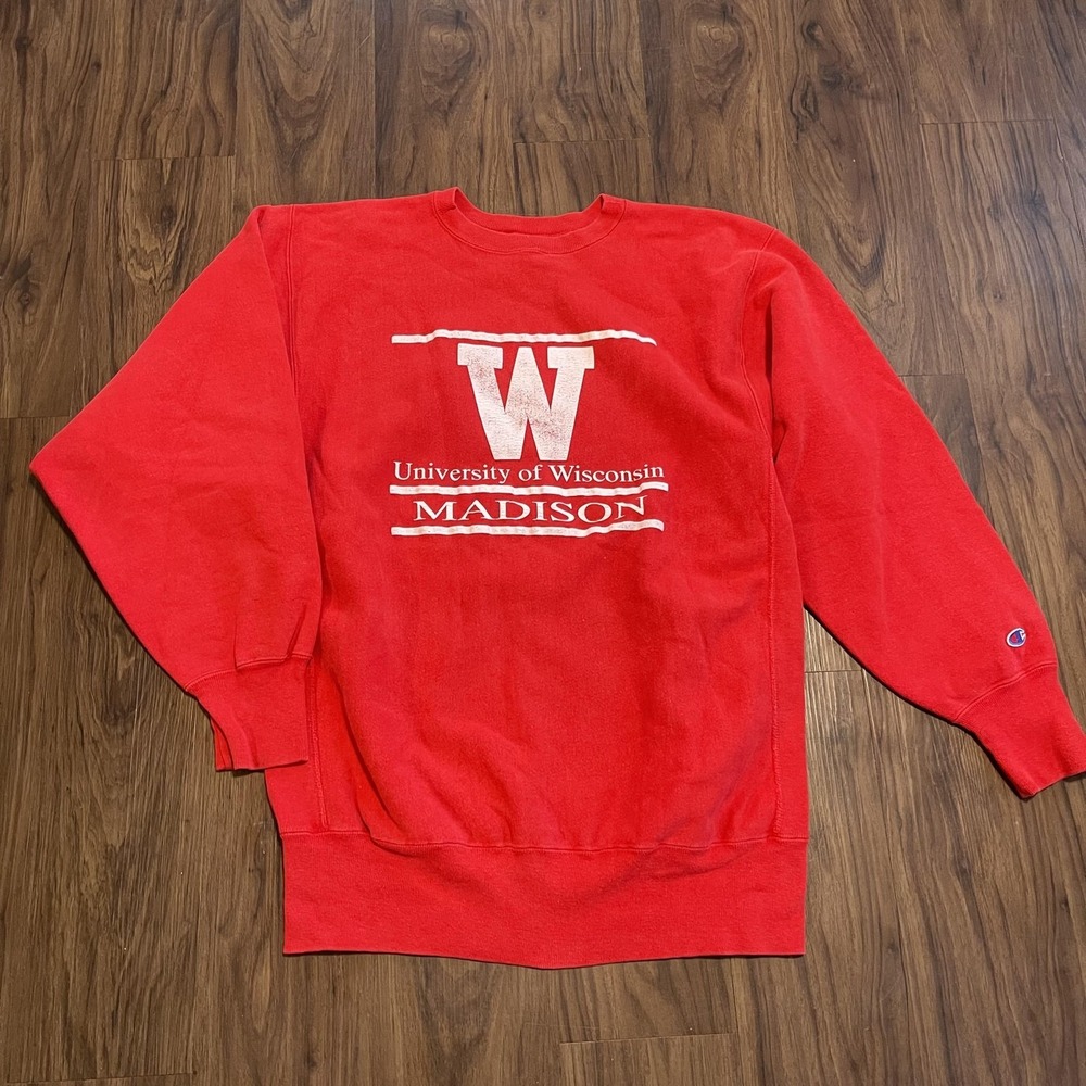 VTG Wisconsin Badgers Weave Sweater Mens 2XL Red NCAA Football College 90s